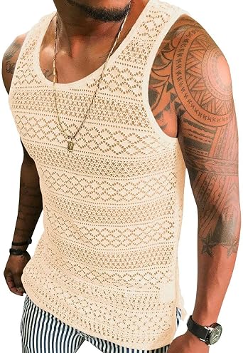 Syktkmx Mens See Through Vest Crewneck Sleeveless Tank Tops Mesh Shirts