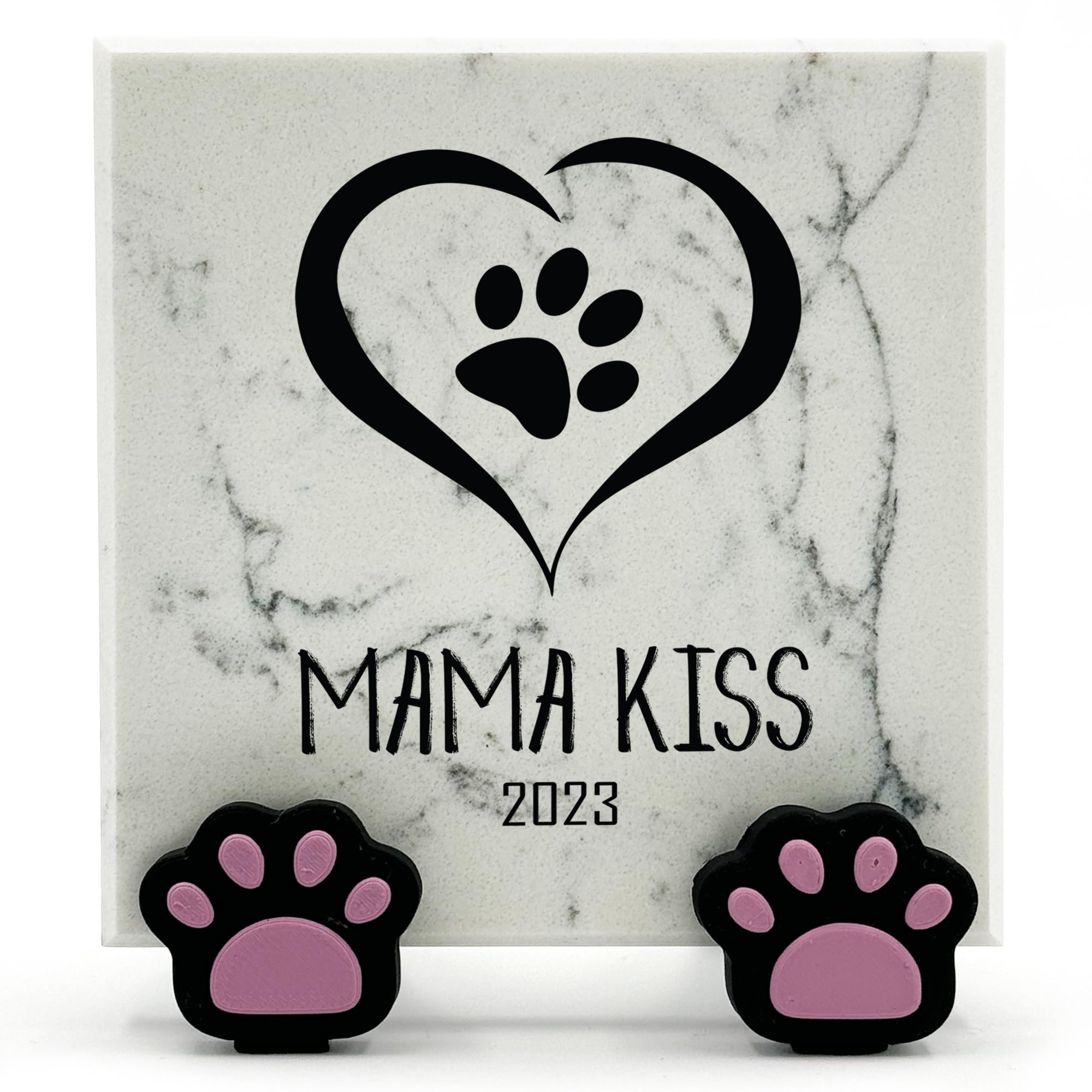 TULLUN Personalised Memorial White Marble Stone Plaque With Paw Dispaly Stand For Pet Cat Dog Grave Marker - Size |4" x 4" or 10 x 10 cm|- Heart