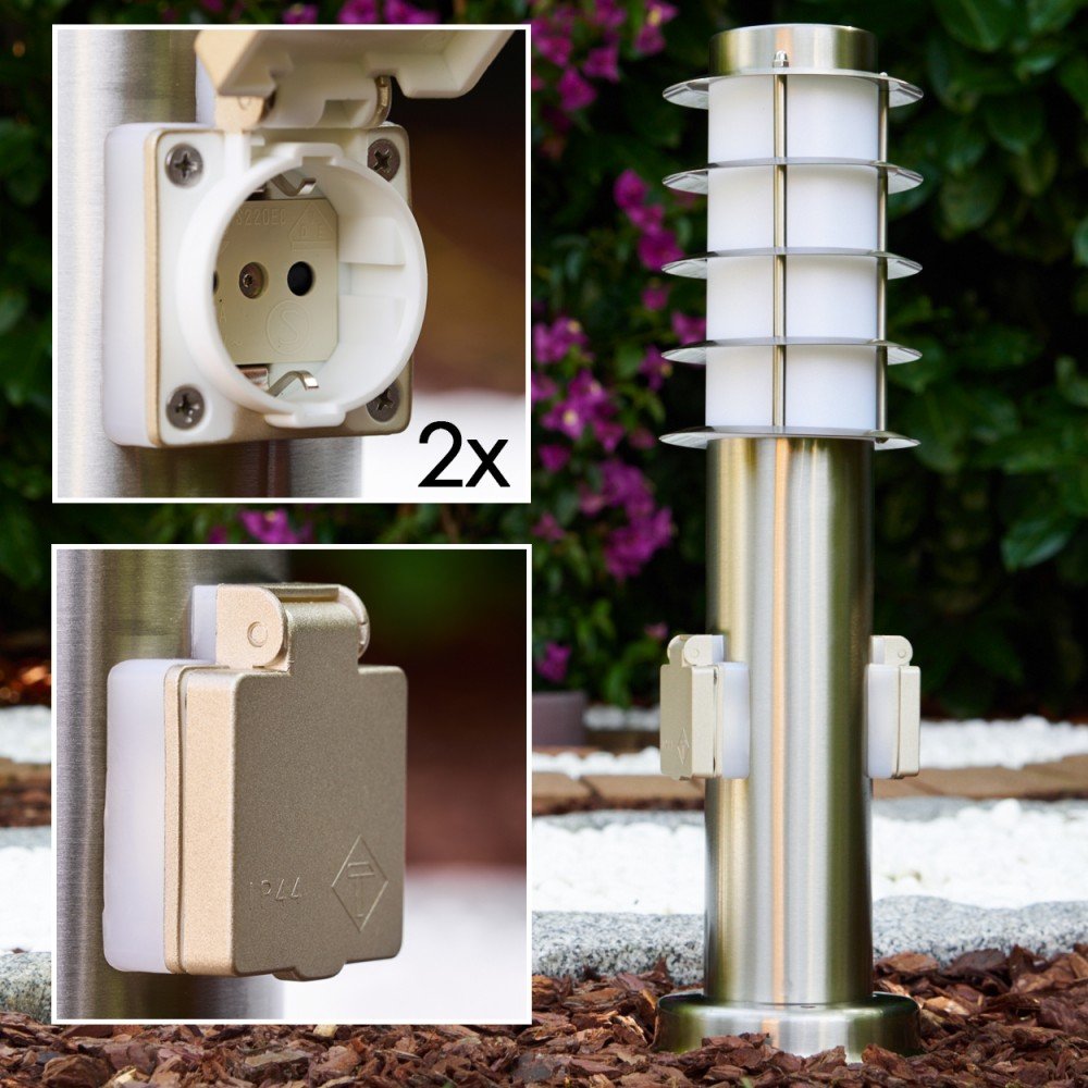 Lampada Da Esterno Tunes Con 2 Prese, Altezza 110 Cm, Acciaio Inox E Plastica, IP44, Attacco E27