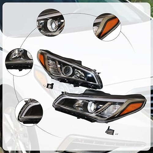 Miniatura 6 de CNCEST Par de faros delanteros halógenos  carcasa cromada lente transparente  ajuste directo  para Hyundai Sonata 2015 2016 2017  delantero