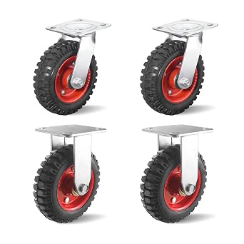 Heavy Duty Casters Set of 4, 8 Inch Solid Rubber Wheels Industrial Casters with Dual Ball Bearings, 2 Swivel Caster Wheels + 2 Rigid Casters for Workbench Cart Furniture Trolley Indoor Outdoor