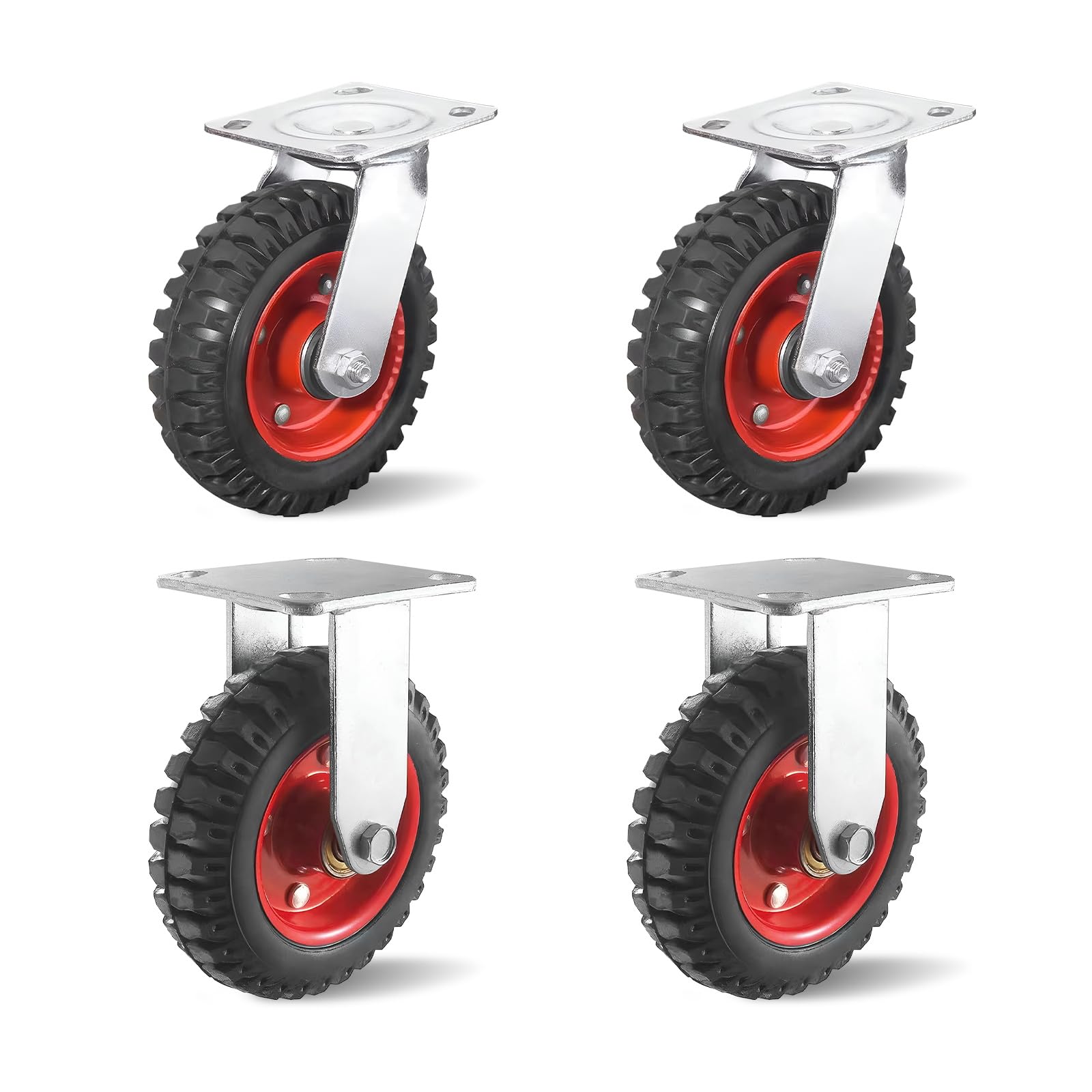 Nfbcxutkw 5 Heavy Duty Casters Set Of 4, 8 Inch Solid Rubber Wheels Industrial Casters With Dual Ball Bearings, 2 Swivel Caster Wheels + 2 Rigid Casters For Workbench Cart Furniture Trolley Indoor Outdoor