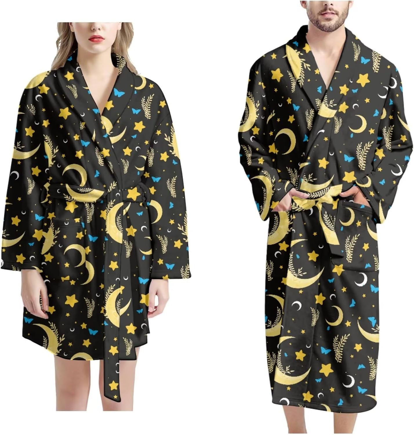 POLERO Couple Robes for Men Women Long Sleeve Kimono Bathrobe Lightweight Towel Robe with Pockets