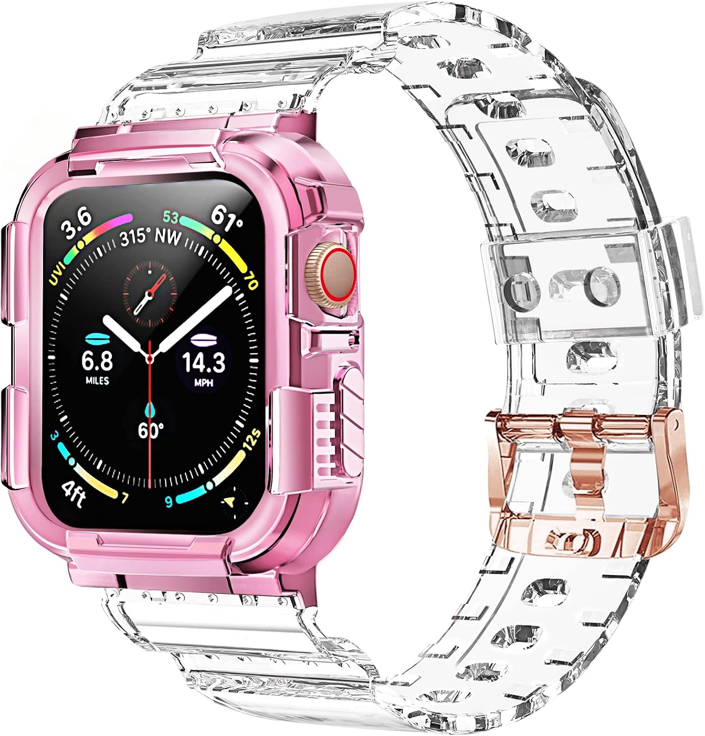 Swhatty Compatible for Apple Watch Band Clear 38mm 40mm 41mm with Case, Sports Protective TPU Cover Bumper Crystal Clear Jelly Strap for iWatch Series 8 7 6 5 4 3 2 1 SE for Men Women Cute Girl, Rose Pink