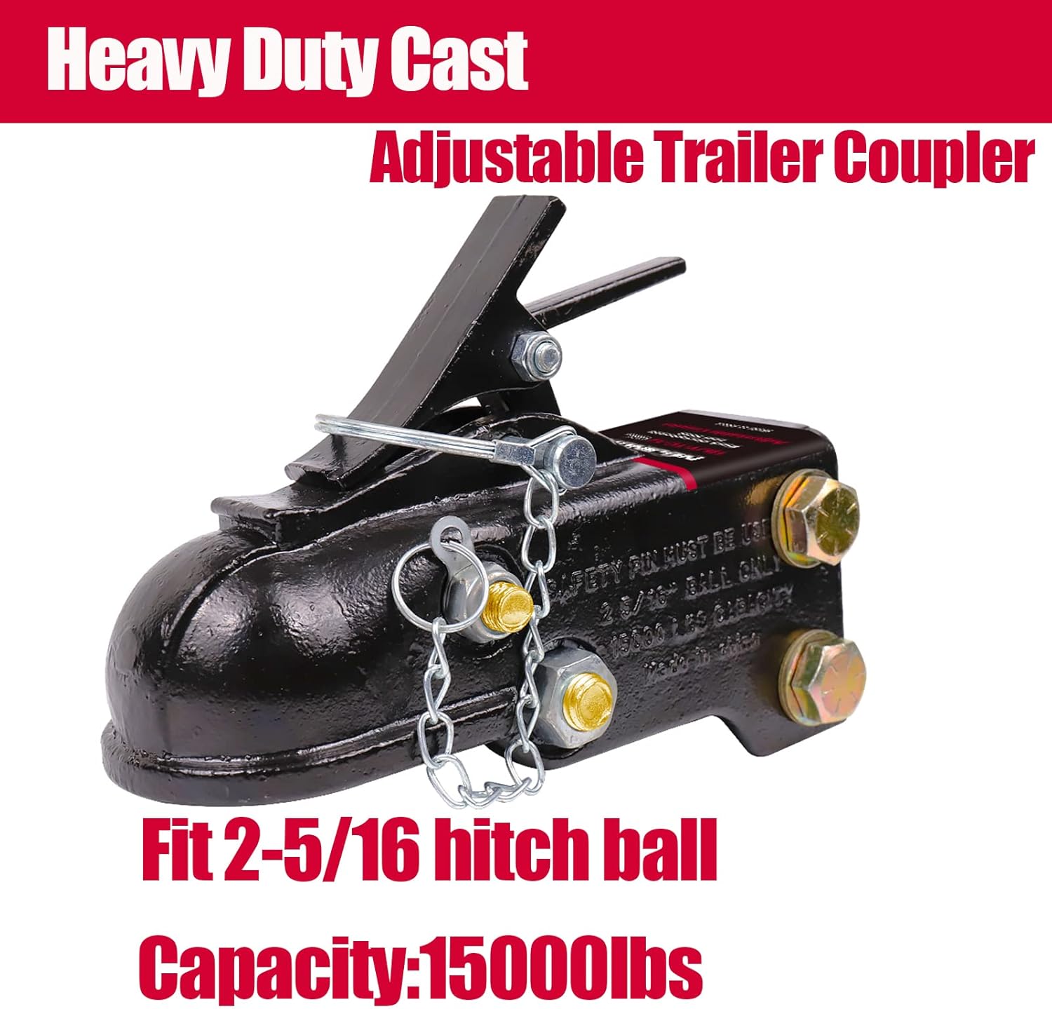 Heavy Duty Cast Adjustable Trailer Coupler 2-5/16 in,15000LBS Capacity Channel-Mount Coupler with Hardware Kit - Image 2