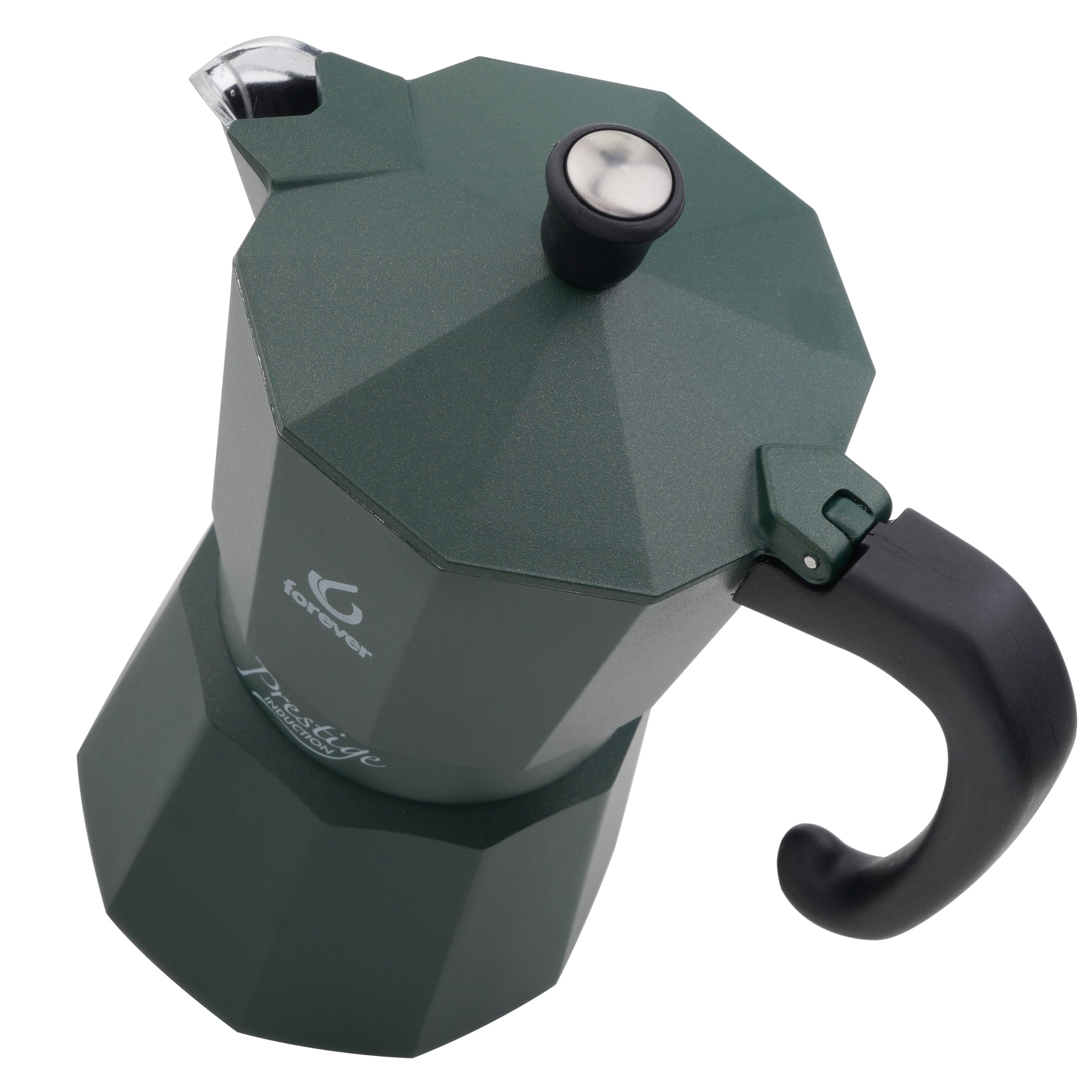 FOREVER Caffettiera Moka per Induzione, Miss Moka Prestige Induction 'All Green', Caffettiera Moka per Casa, Caffettiera Portatile per Viaggio, inclusa Guarnizione in Silicone (6 Tazze)