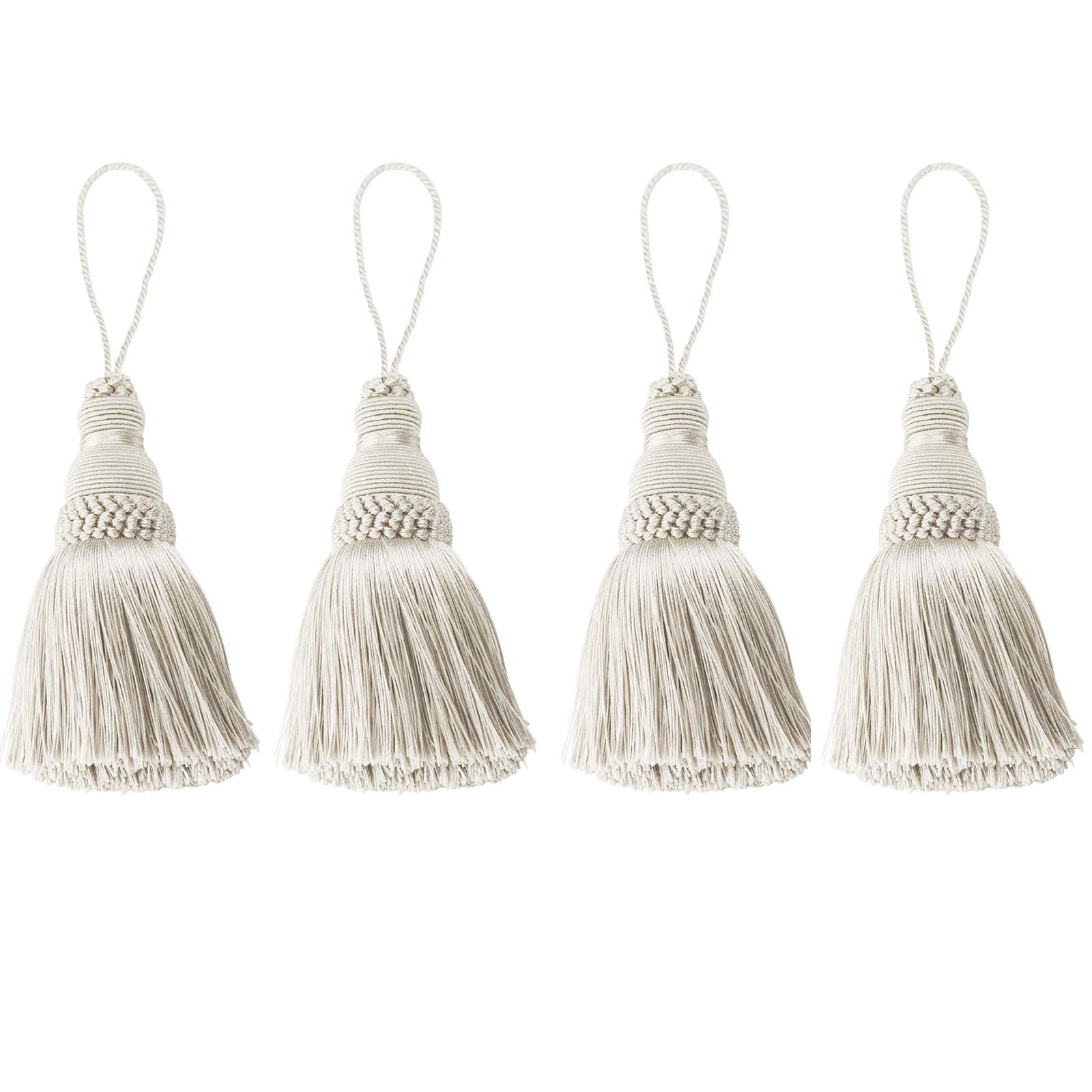 Fenghuangwu Colorful Tassel Key Tassel DIY Accessories for Curtain and Home Decoration 4 Packs (Beige)