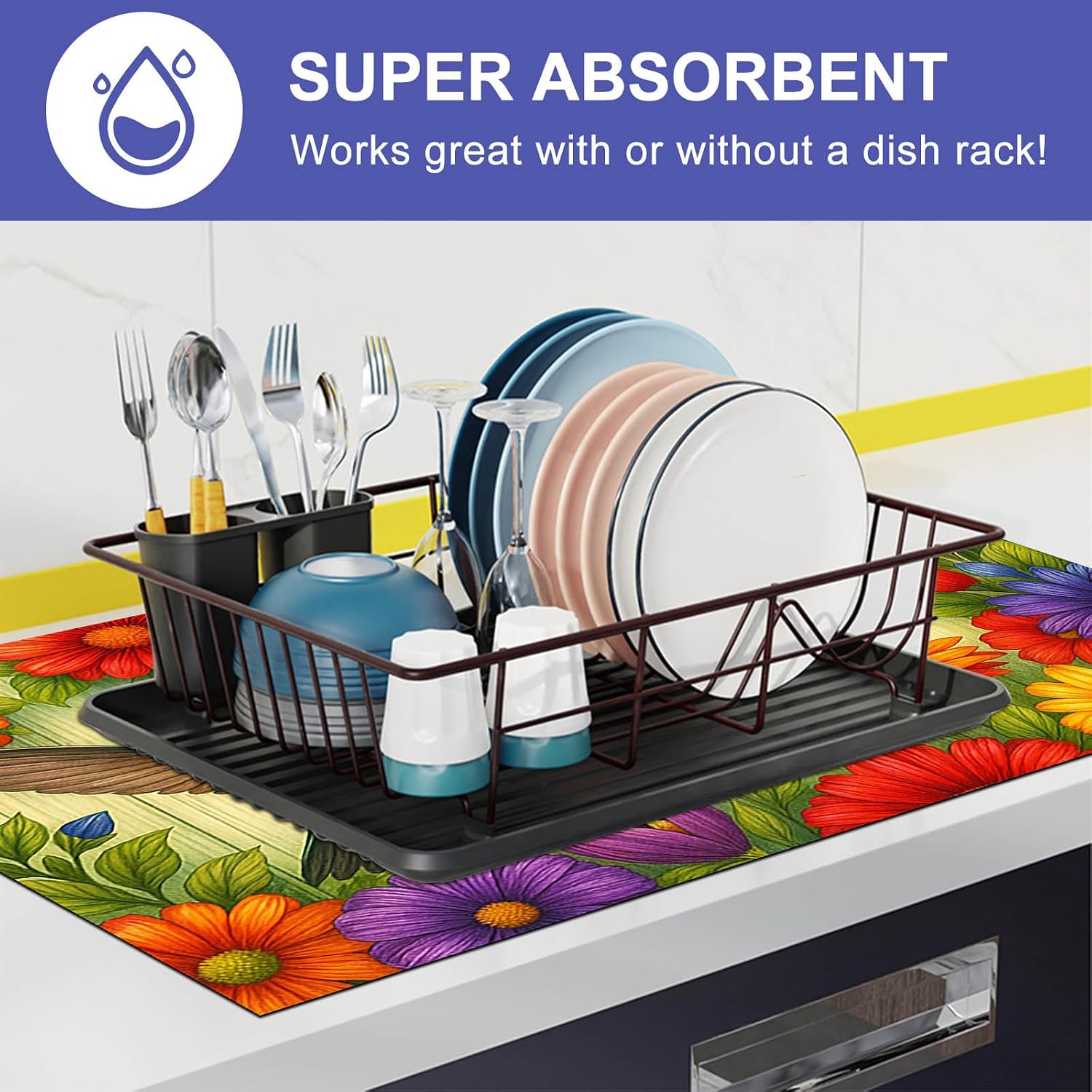 HOMETITUTE Hummingbird Floral Stove Top Covers for Electric Stove 28x20 Inches Heat Resistant Glass Cooktop Protector Pad Decorative Stovetop Cover Kitchen Countertop Mat