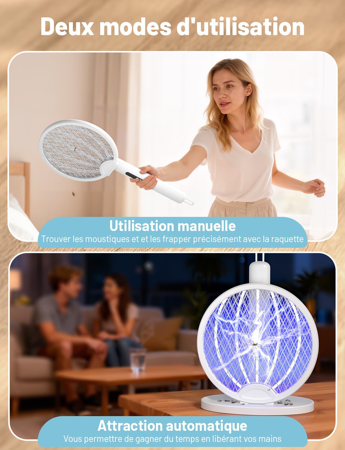 YISSVIC Raquette Anti Moustique Pliable 4000V 1800mAh 3 en 1 USB-C Rechargeable