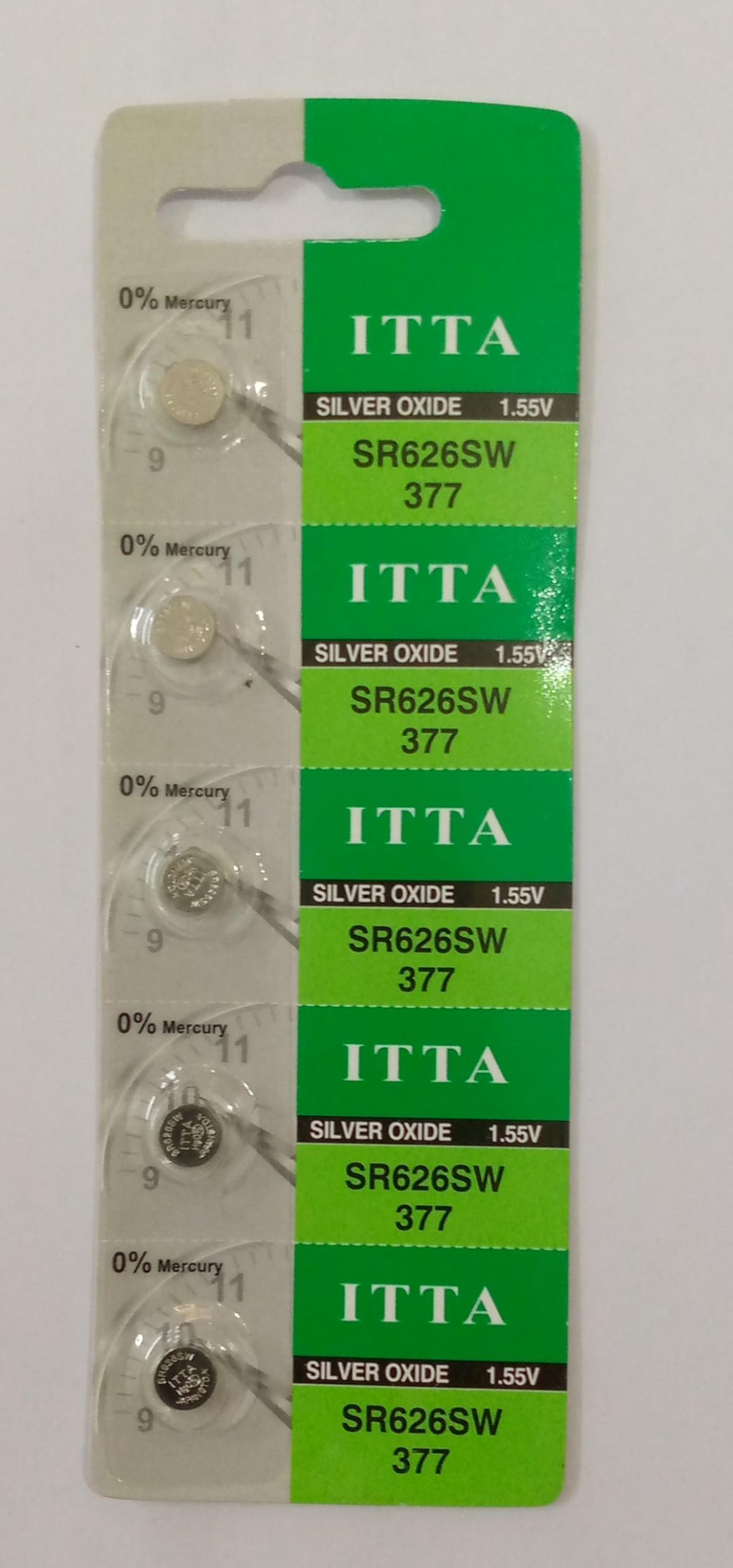 PPI (Pack of 5) Watch Batteries SR626SW 377 1.55V Silver Oxide Battery Button Cell Universal for Watch Battery Replacement