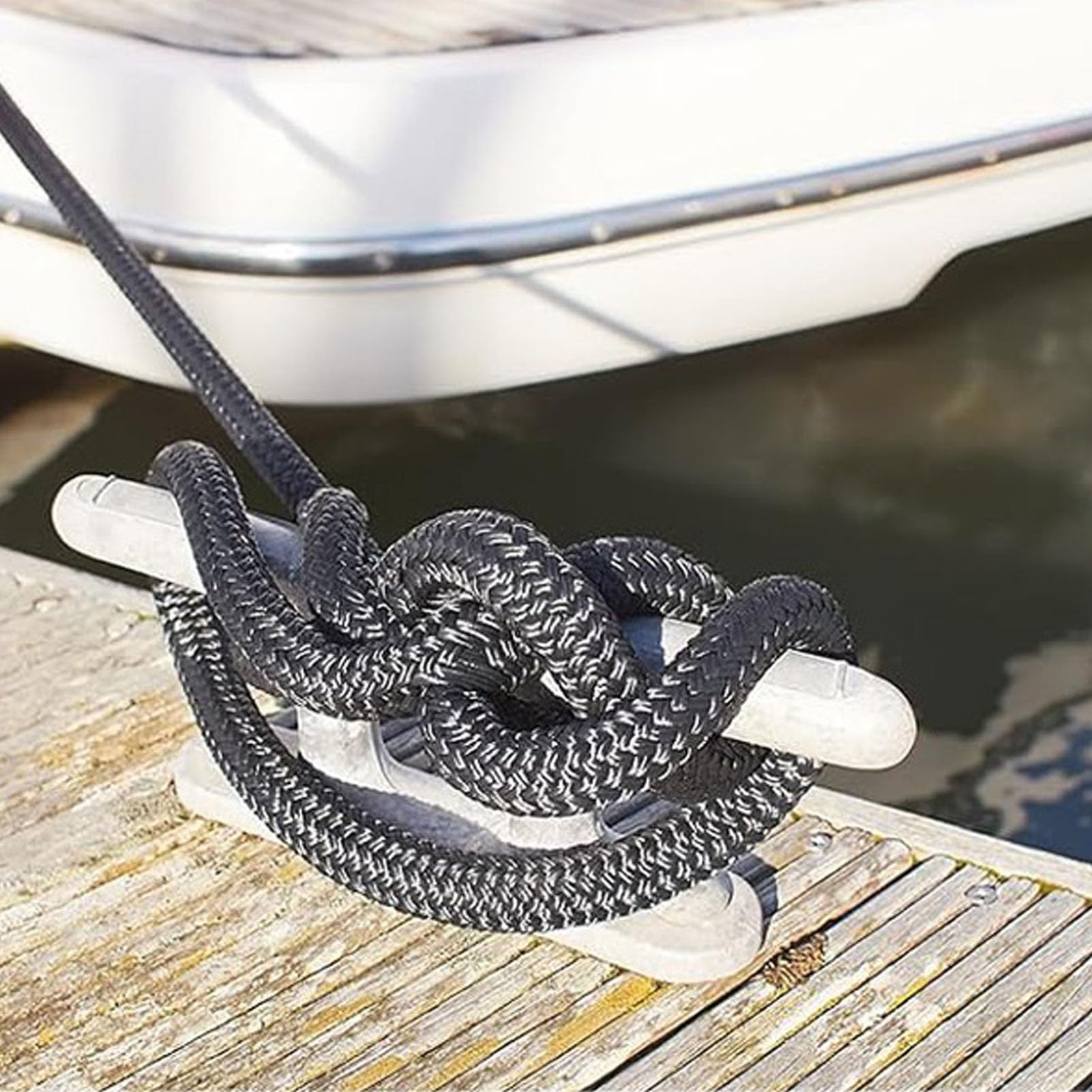 Tissting 4er Set Doppelt Geflochtene Nylon Bootsleine - Hochfeste, Wetterfeste Dockleine Für Yachten Bis 35 Fuß Mit Geringer Dehnung Und Verstärkten Ösen Für Sichere Anlegemanöver (Schwarz)
