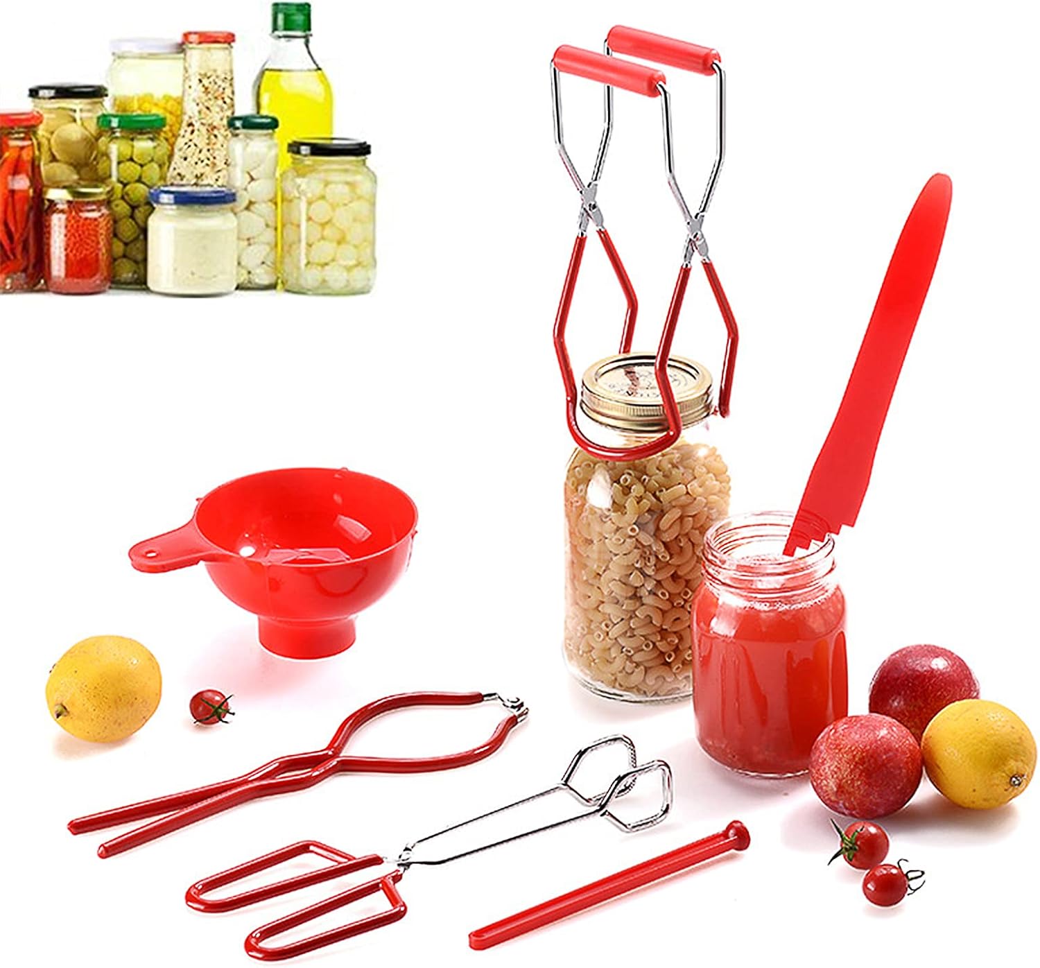 Mr Yan Canning Kit, 6PCS Canning Supplies Starter Kit Include Canning Funnel, Jar Lifter, Jar Wrench, Lid Lifter, Canning Tongs, Silicone Spatulas and Bubble Remover Tool (Red)