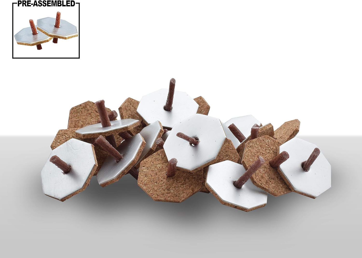Ner Mitzvah Pre-Assembled Floating Wicks Octagon Shaped - 50 Count - Cotton Wicks and Cork Disc Holders for Oil Cups