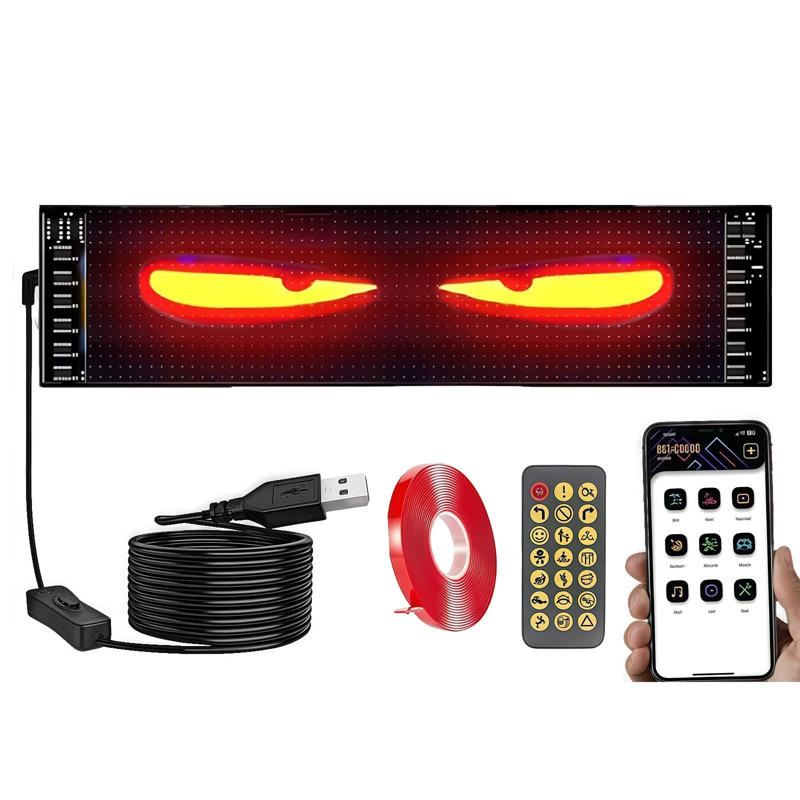 Devil Eyes Light dla samochodów LED oczy dla ciężarówek, LED oczy dla auta, programowalne oświetlenie LED ze sterowaniem przez aplikację i pilotem zdalnego sterowania, do tekstu, samochód
