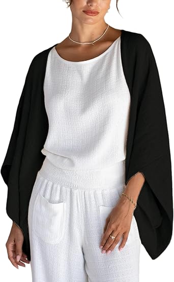 Womens Linen Cardigan Shrug Kimono Sleeve Open Front Casual Loose Cover Ups