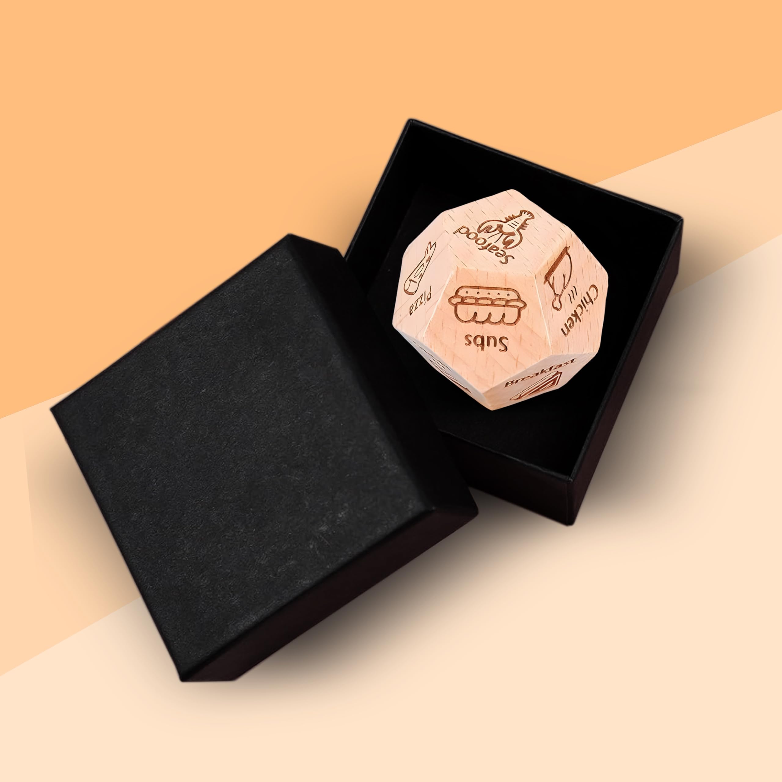 Food Decision Dice With 12 Food Patterns for Couples - Wooden