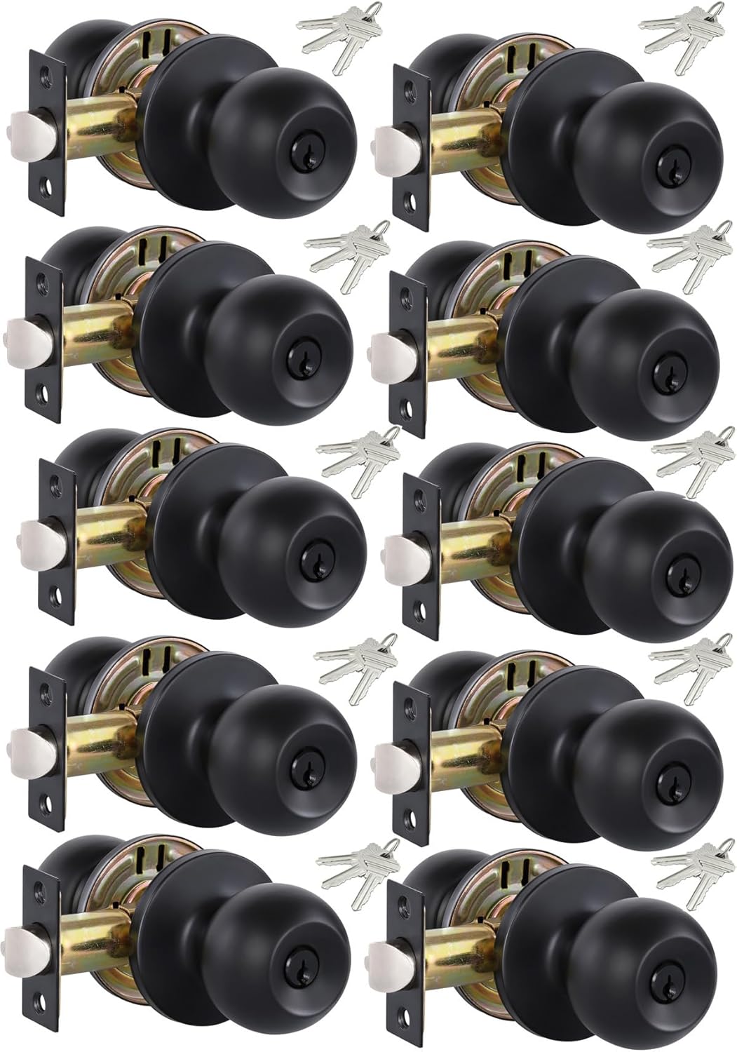 Lanwandeng (10 Pack) Black Door Knobs with Lock and All Keys Alike, Interior/Exterior Door Knob for Bedroom or Bathroom, Entry Door Locks