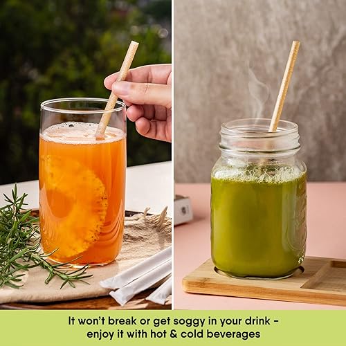 Miniatura 6 de Pajitas 100% biodegradables y ecológicas, 300 unidades  8.25 pulgadas de alto, hechas de fibras vegetales