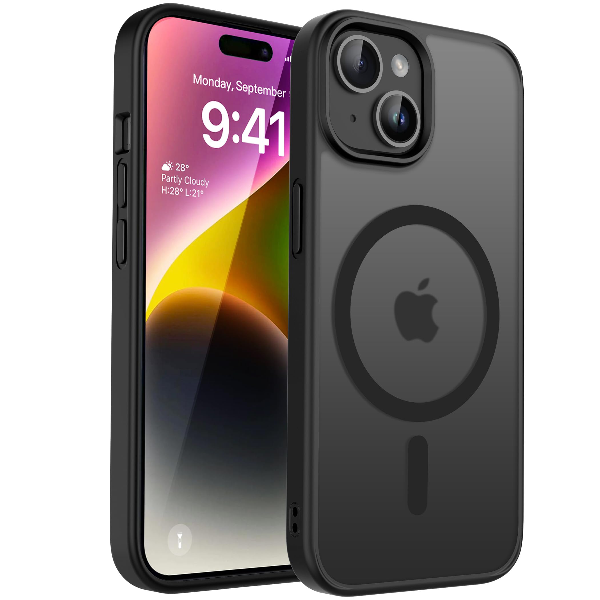 CACOE Magnetic Case for iPhone 13 & iPhone 14 6.1 inch-Compatible with MagSafe & Magnetic Car Phone Mount,Not Yellowing Anti-Scratch (Matte Black)