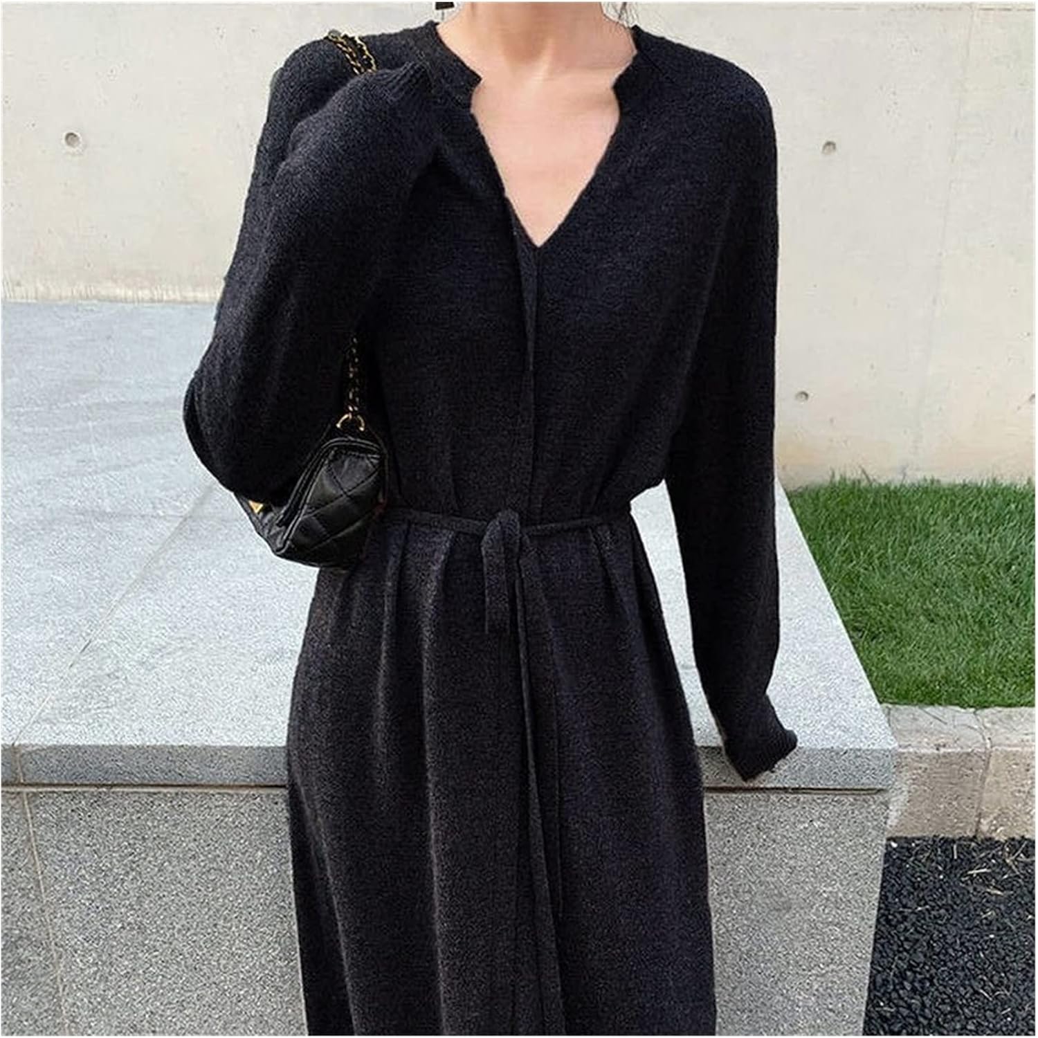 Amazon.co.jp: Knit Dress Female Model V 
