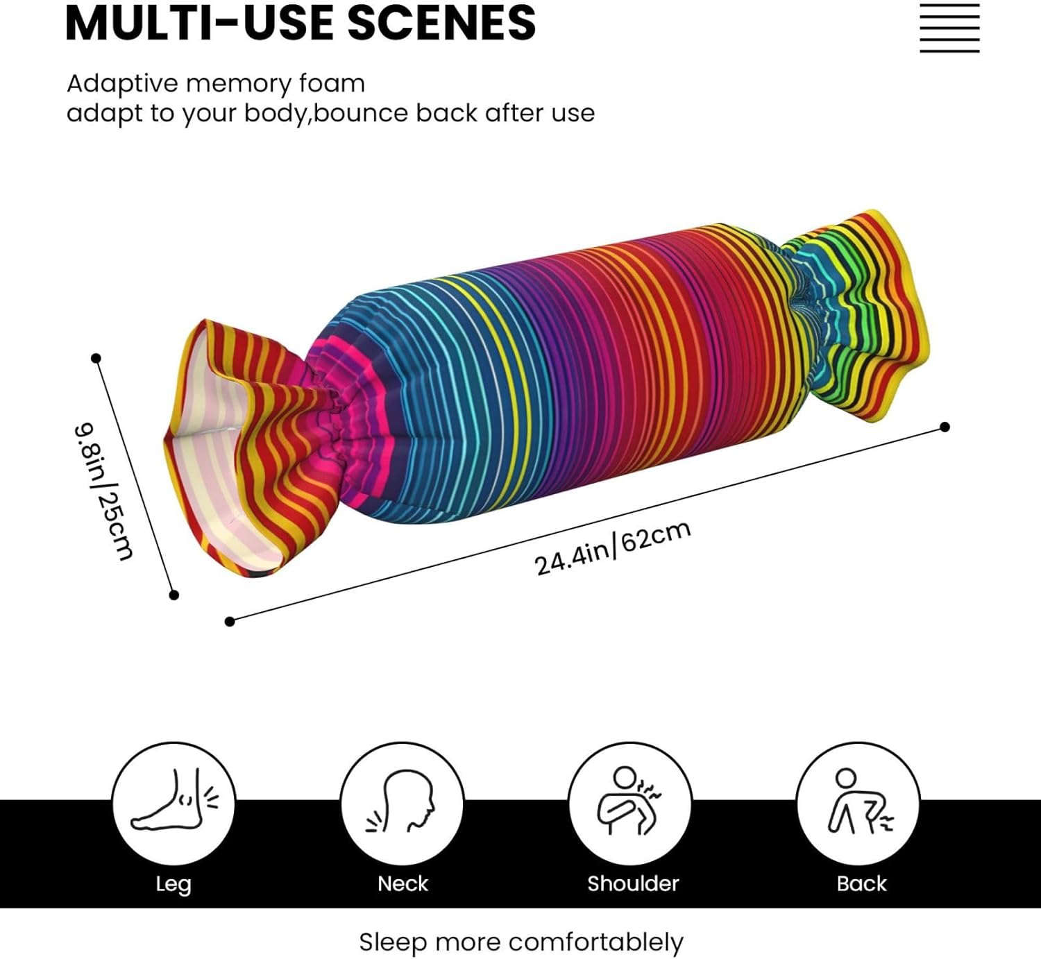 Rainbow Pattern Print Candy Cylindrical Comfortable Pillow Throw Pillows Home Decor Easy Maintenance