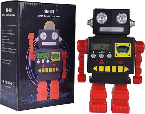 Miniatura 7 de Caja de ahorros de robot, cuenta digital, alcancía para niños y niñas, robot retro, banco de monedas, banco de dinero para niños, máquina de ahorro