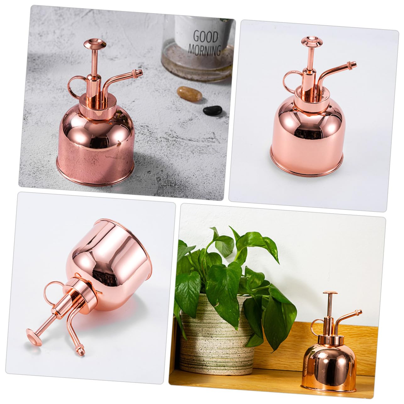 INOOMP Vintage Edelstahl Pflanzenspritze 300ml Roségold Kleine Gießkanne Mit Sprühpumpe Für Zimmer Und Gartenpflanzen Luftbefeuchtung Blumenpflege Terrassenbewässerung