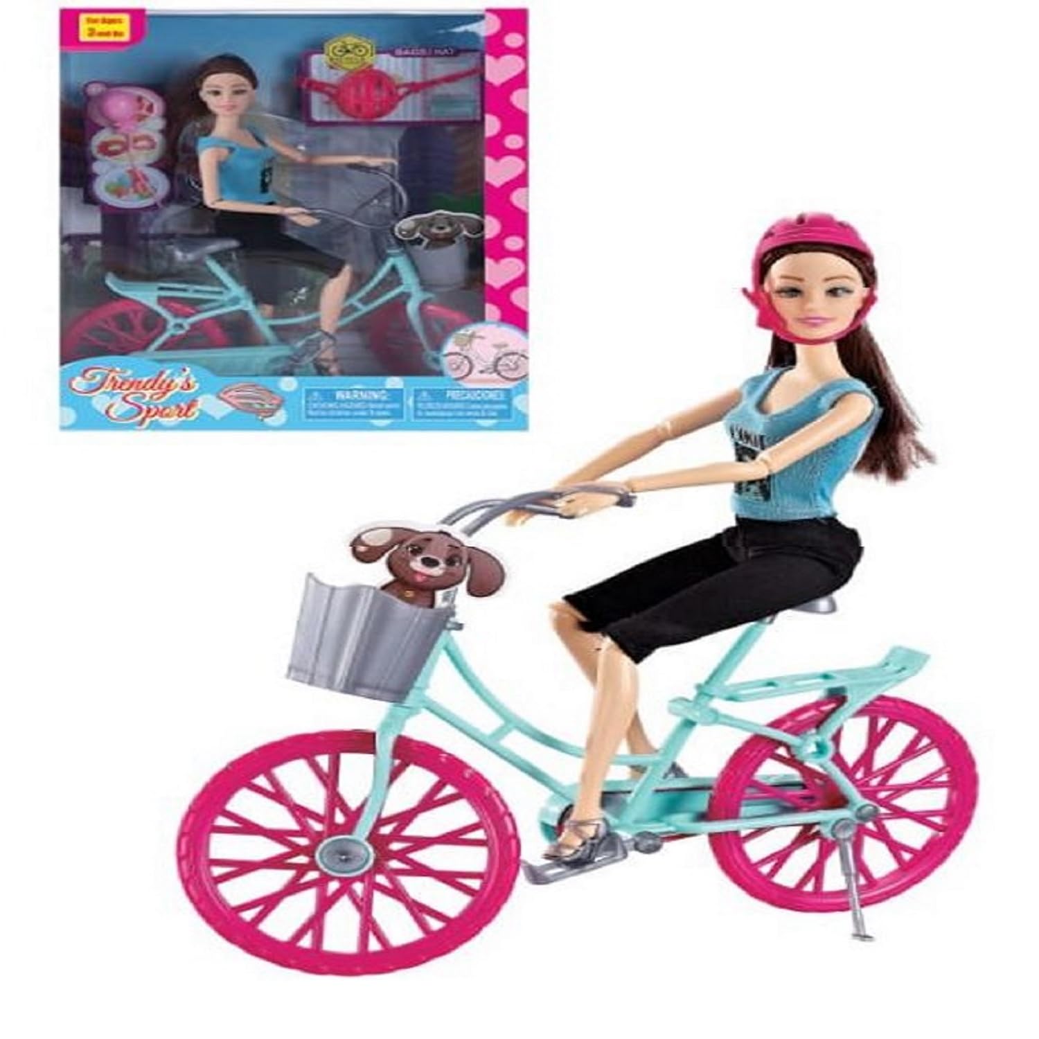 KTRS Enterprise Riding Bicycle with Flower Basket & Helmet Pink Aqua Diorama Prop Toy