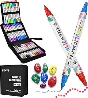 KEMYR 48 Farben Acrylstifte Set mit Doppelspitze, Acrylmarker Wasserfeste für Steine, Holz, Glas & Papier,Acrylic Paint Marker Set für Erwachsene zum Zeichnen,Acrylic Paint Pen für DIY-Bastelprojekte