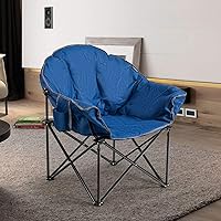 Vista 2 de Giantex Silla de camping portátil, silla plegable para exteriores con platillo de luna para césped con asiento acolchado suave, portavasos y bolsa
