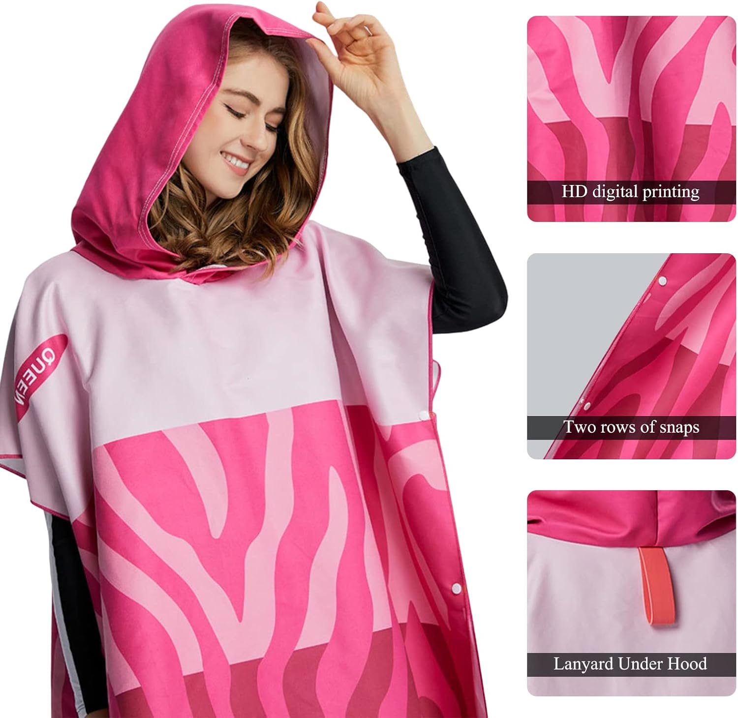 Changing Robe with Hood Microfibre Swim Towel Quick Dry Towelling Robe Compact Poncho Towel Beach Surfing Swimming