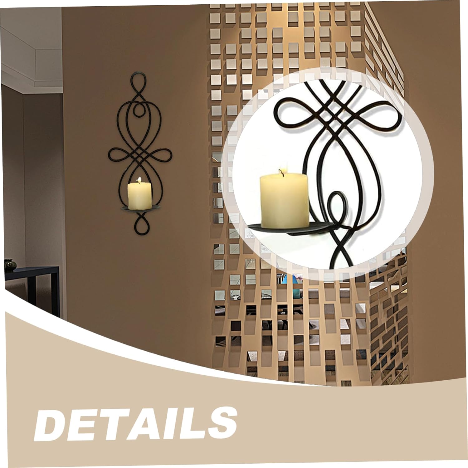Wall Candle Holder, 2PCS Black Iron Wall Sconce Candle Holder, Foldable Hanging, Chinese Knot Mounted for Living Room Bedroom Dining Room Decor...