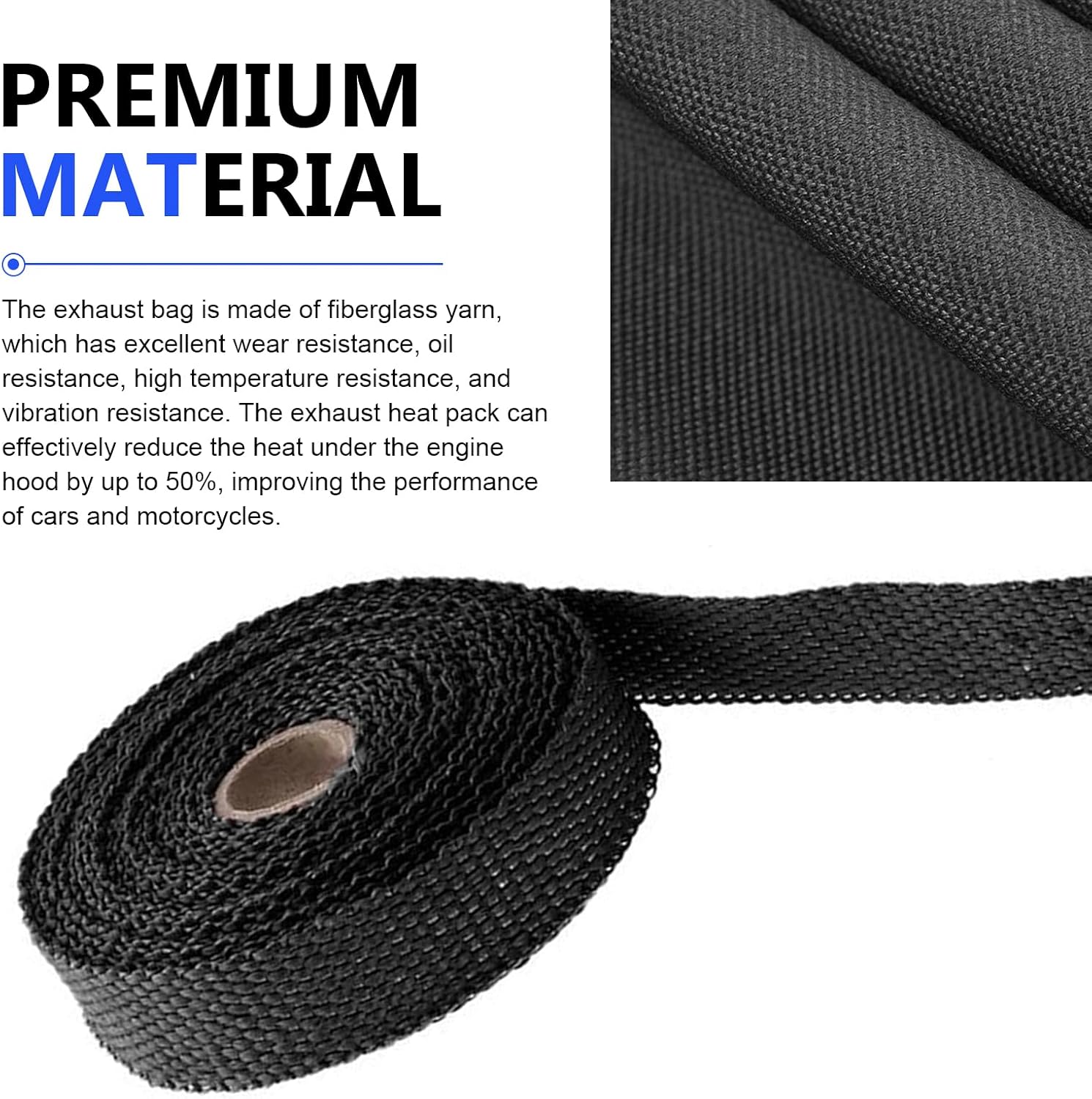 Car Exhaust Heat Wrap, 16.4ft Flexible High-Temperature Resistant Shield Tape, Multi-Purpose Muffler Tape Strip with Ties, Universal for Cars and Motorcycles