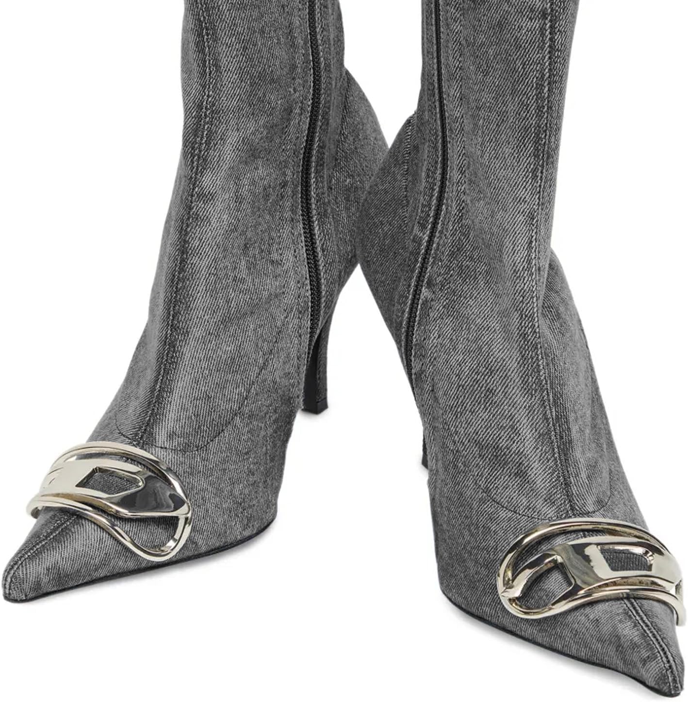 Women's Denim Fashion Over-The-Knee Boots Stiletto Heel Pointed Toe Metal Buckle Decorated Boots