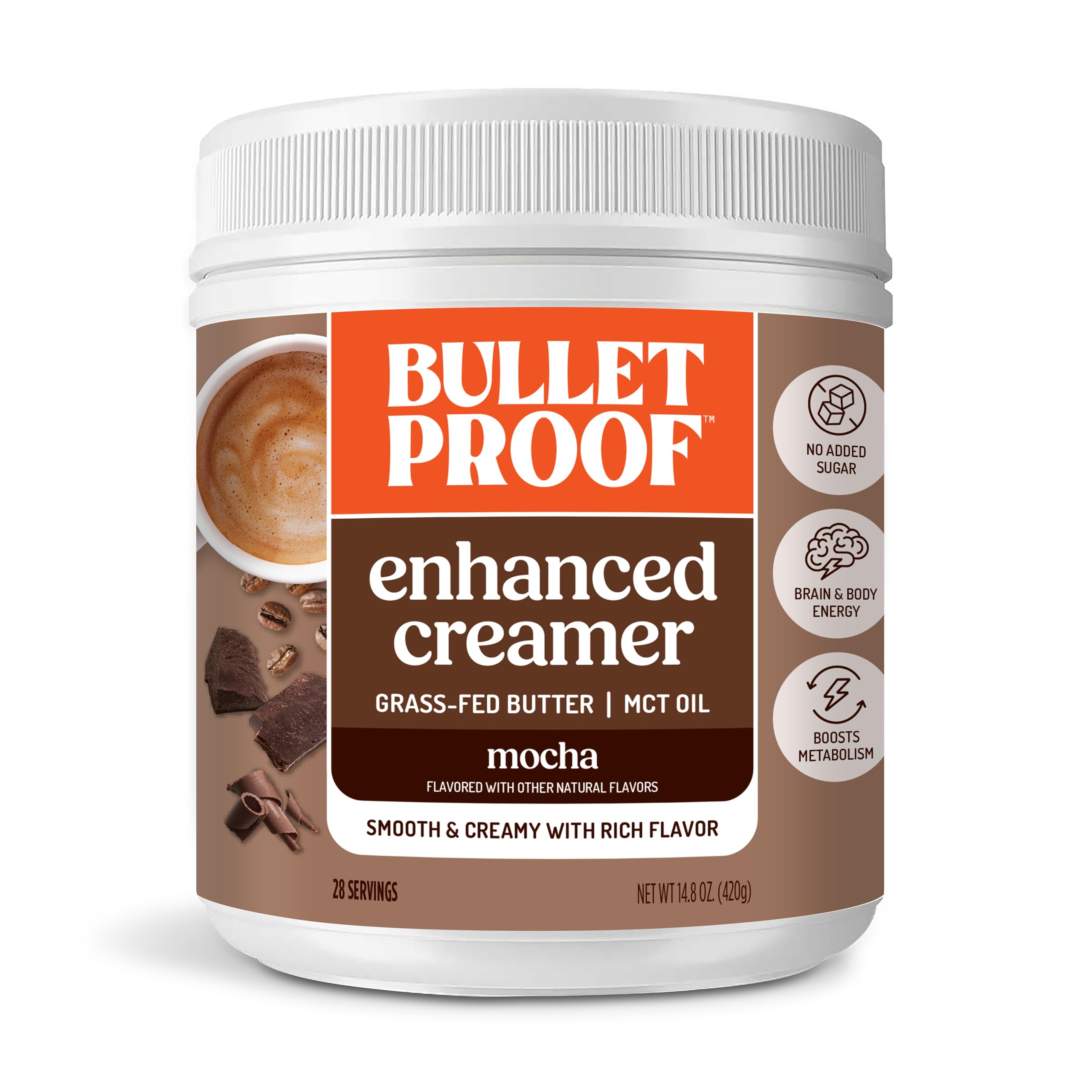 Bulletproof Mocha Creamer, 14.8 Ounces, Keto Coffee Creamer with MCT Oil, Grass-Fed Butter, and Real Cocoa, Supports Brain Function, Packaging May Vary
