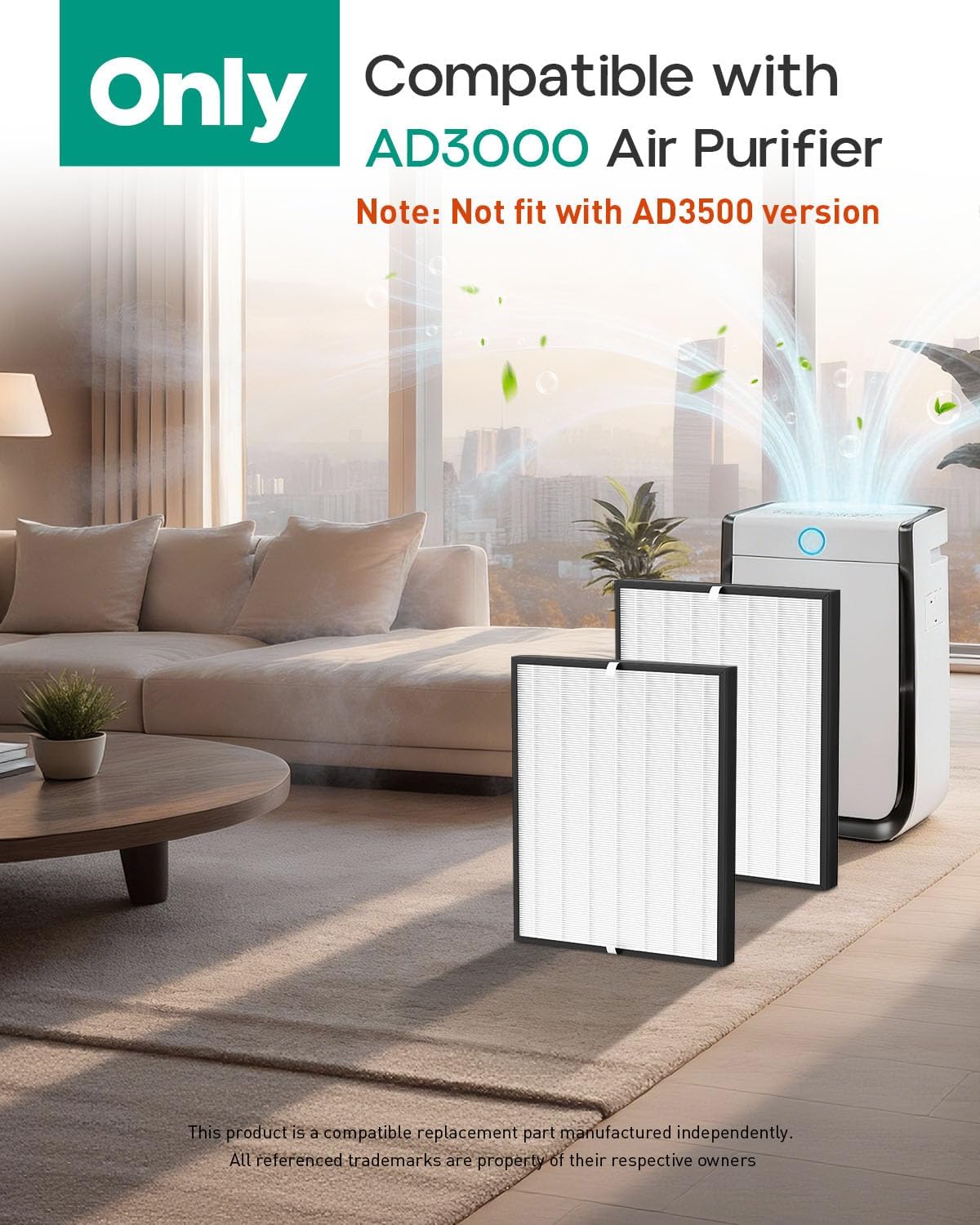 Replacement Filter Compatible with AD3000 Air Cleaner Puri-fier, Not for AD3500 Version, Include 2 Main Filters - Image 2