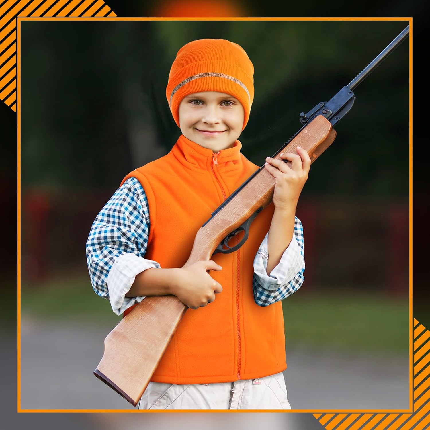 Haull 2 Pcs Kids Hunting Orange Fleece Vest and Hat Set Orange High Visibility Reflective Hunting Safety Vests - Image 4