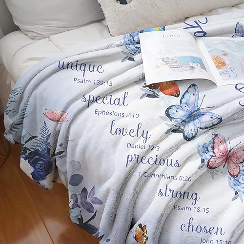 Miniatura 5 de Manta cristiana para mujeres, Mariposa Rosa Azul ultra suave, mantas de regalos religiosos con versículos de la Biblia y pensamientos inspiradores,
