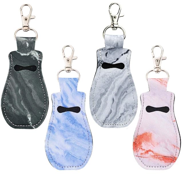 CM Clip-on Chapstick Sleeve Lip Balm Holder Neoprene Lipstick Holder Keychain Travel Accessories Marble Patterns 4 Pcs