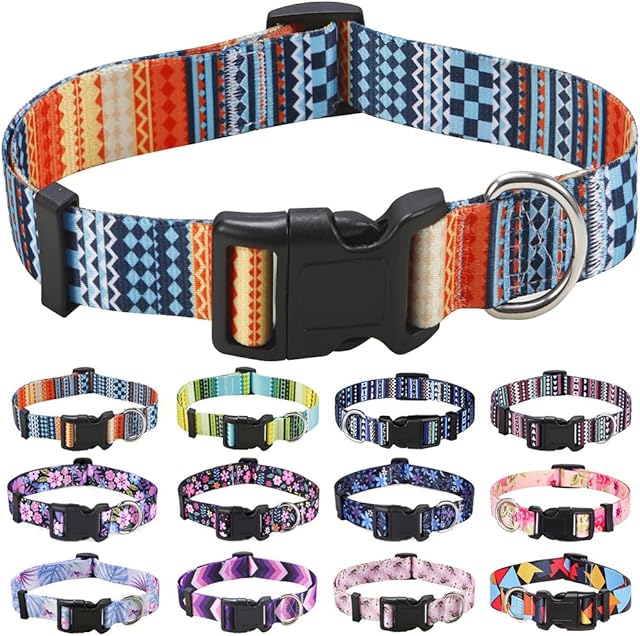 Mihqy Dog Collar for Small Dogs, Cute Small Medium Large Dog Pet Collar, with Bohemia Tribal Geometric Patterns, Soft Adjustable for Boy Girl Female Male Puppy Dog Collar(Bohemian Orange,S)