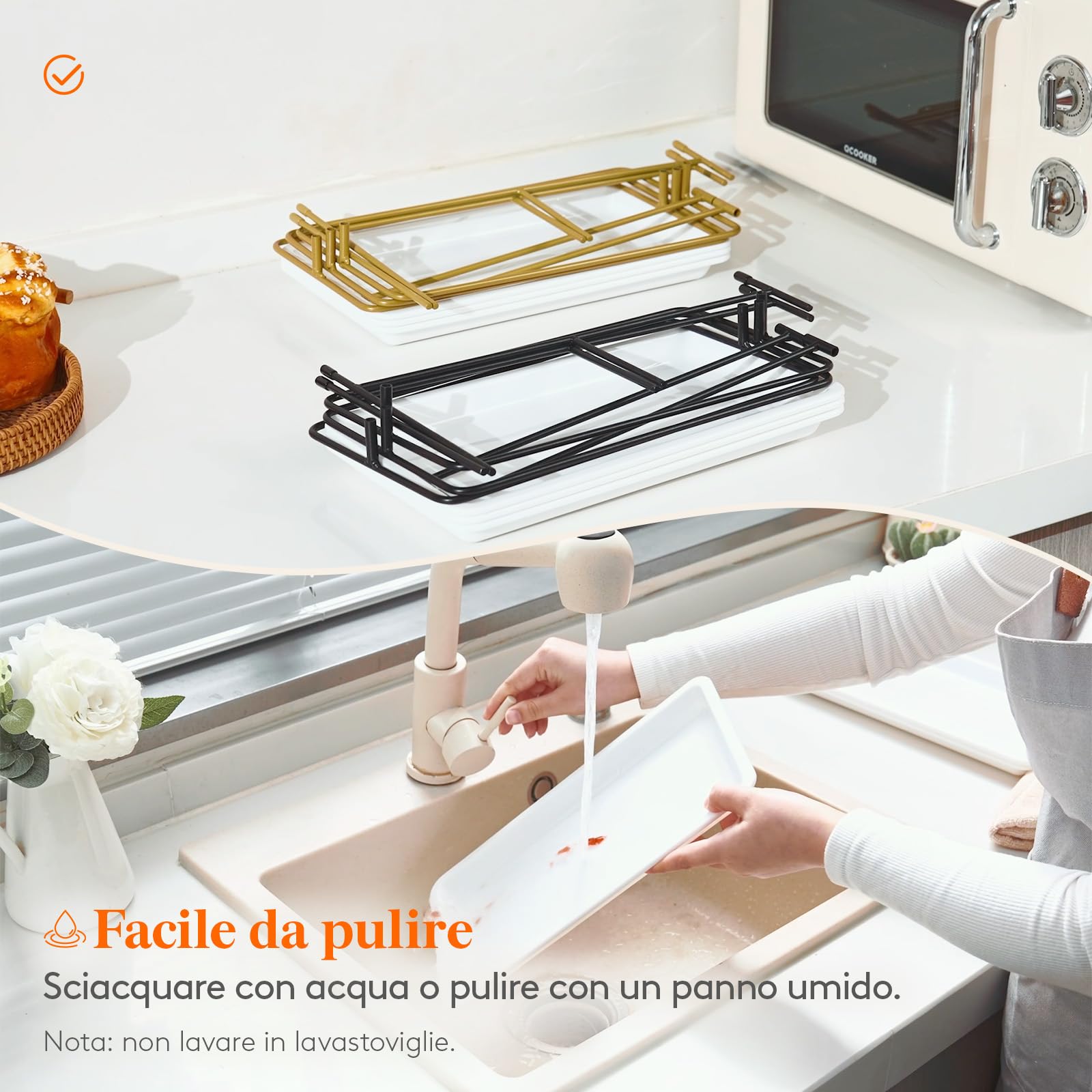 Lifewit Vassoio da Portata 3 Piatti, Vassoio Plastica Rettangolo 30×17cm, Alzate per Buffet Dolci, Portafrutta da Tavolo, Cucina Decorativo, Vassoi e Piatti con Rastrelliera in Metallo Nero