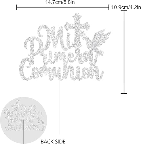 Miniatura 5 de Mi Primera Comunión - Decoración para tartas de primera comunión para baby shower con purpurina plateada  God Bless This Child Bautizo Party Decor