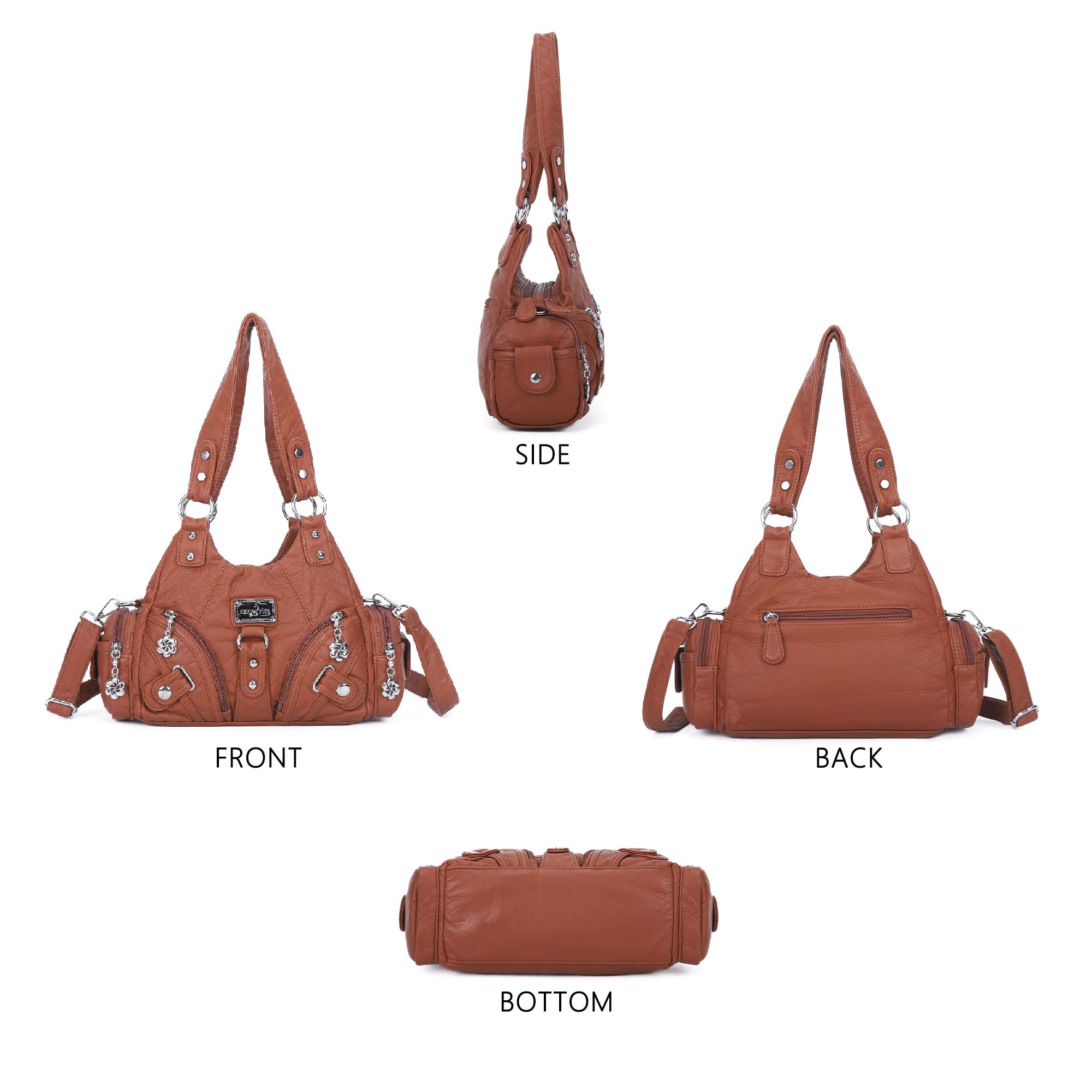 Angel Kiss Purses for Women Small Hobo Shoulder Bags Vagen Leather Multi-Pocket Tote Bag with Zipper: Brown 2