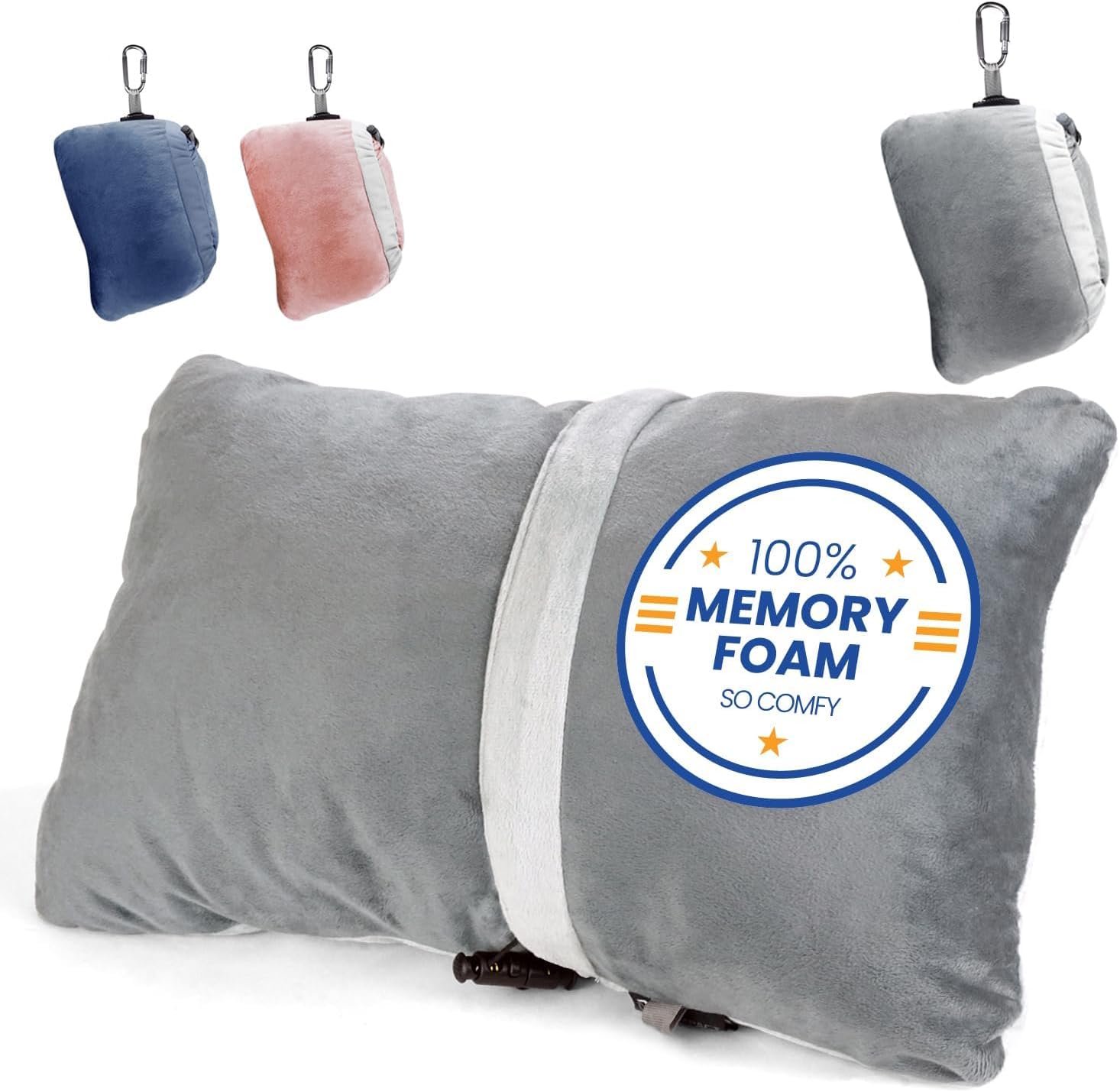 CT Compact TechnologiesCT Compact Technologies Travel Pillow Made with Shredded Memory Foam and Super Soft Fleece Fabric for Ultimate Comfort in Travel. Patented Design Rolls and s Small for Travel. (Grey)