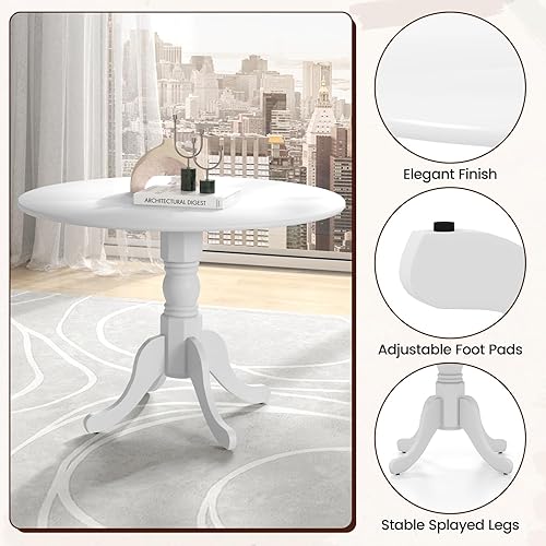 Miniatura 30 de COSTWAY Mesa de comedor redonda para 4, mesa de cocina de 39 pulgadas con marco de madera de goma maciza, almohadillas ajustables para los pies,