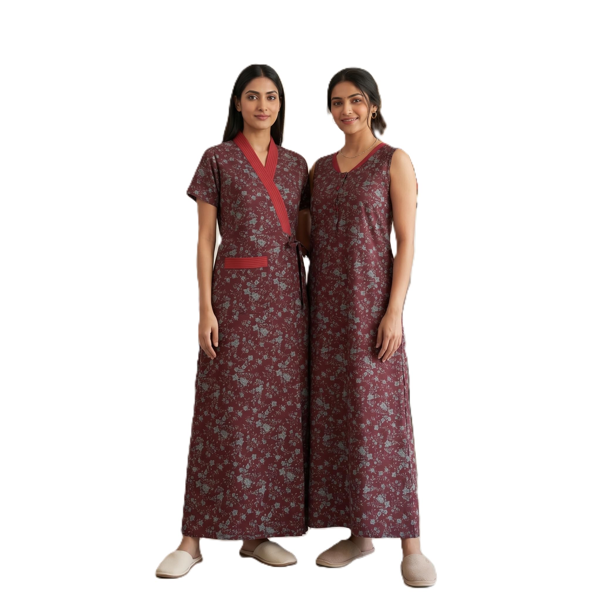baby doll Women's Bizzy Lizzy Poly Cotton Set Of 2pc Full Length Housecoat, Robe, Nighty, Sleepwear, Night Gown for Women Ladies, Front Open Adjustable-picture-49