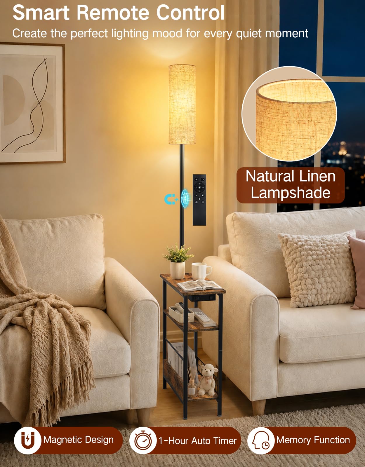 Lampadaire avec Table et Ports USB-A/USB-C