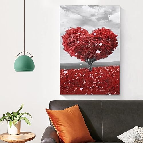Miniatura 4 de Arte de pared romántico de amor rojo impresión artística de árbol de amor rojo para pared de baño arte decorativo para el día de San Valentín