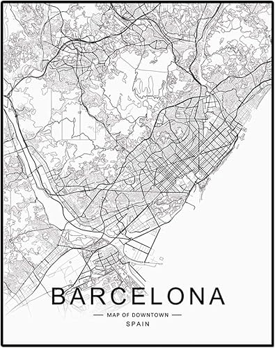 Miniatura 1 de Barcelona City Downtown Map Wall Art Barcelona Street Map Print Barcelona Map Decor City Road Art Black and White City Map Office Wall Hanging 8x10