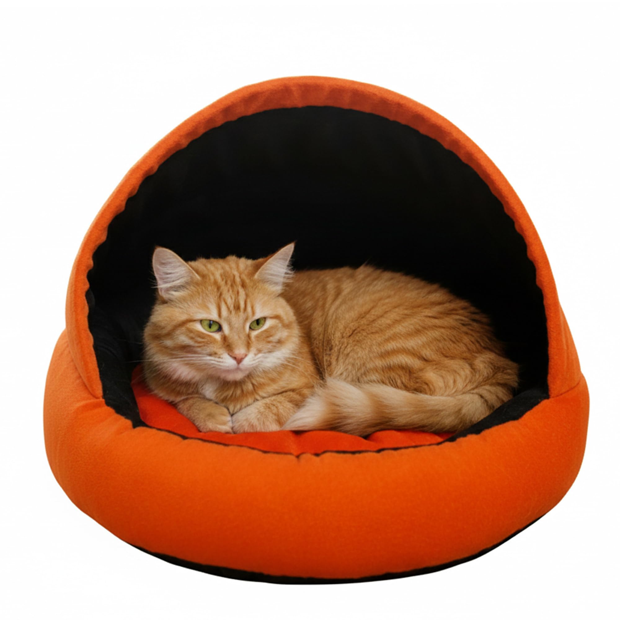 GDB Cotton Premium Cozy Covered Pet Bed for Cats and Small Dogs Soft, Washable, Cave-Style Sleeping Bed with Anti-Slip Bottom Small Orange Blac.k(LWH 51X51X15 CM)